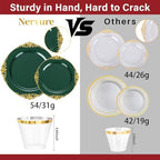 Nervure 350Pcs Green Plastic Plates, Plastic Dinnerware Set for 50 Guests - Image 3