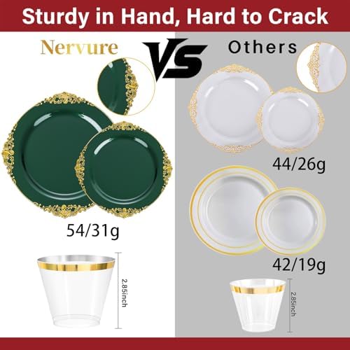 Nervure 350Pcs Green Plastic Plates, Plastic Dinnerware Set for 50 Guests - Image 3