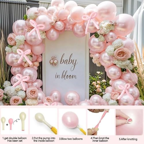 Pearl Pink White Balloons Double Stuffed Pastel Light Pink Balloon Arch Kit With Long Balloons for Baby Shower Birthday Bridal Wedding Princess Party Decorations - Image 7