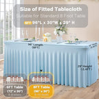 4 Pack Spandex Baby Blue Tablecloth for 8 Foot Rectangle Tables, Wrinkle Free Fitted Table Cloth 8ft Stretchy Light Blue Tablecover Desk Skirt for Birthday Party Wedding Banquet Baby Shower - Image 6