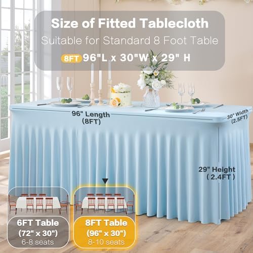 4 Pack Spandex Baby Blue Tablecloth for 8 Foot Rectangle Tables, Wrinkle Free Fitted Table Cloth 8ft Stretchy Light Blue Tablecover Desk Skirt for Birthday Party Wedding Banquet Baby Shower - Image 6