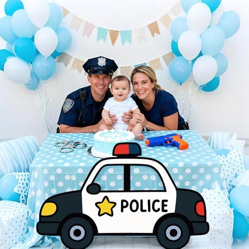 Police Birthday Party Decorations, 4.3 Feet Police Car Cardboard Stand-up Cutout Life-Size, Large Policeman Car Photo Booth Prop for Cop Theme Baby Shower Retirement Graduation Decor - Image 5