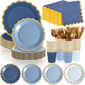 Mimorou 338 Pcs Dusty Blue Plates Napkins Cups Flatware Set by Mimorou
