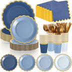 Mimorou 338 Pcs Dusty Blue Plates Napkins Cups Flatware Set by Mimorou