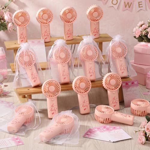 Lewtemi 25 Sets Pink Baby Shower Party Favors Mini Fans for Guests, Cute - Image 4