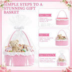 3PACK Pink Woven Gift Basket with Long Handles, Large Gift Basket Empty - Image 6
