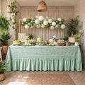 Moukeren 120"x60" Ruffled Tablecloth Table Cover, Sage Green, Gingham by Moukeren