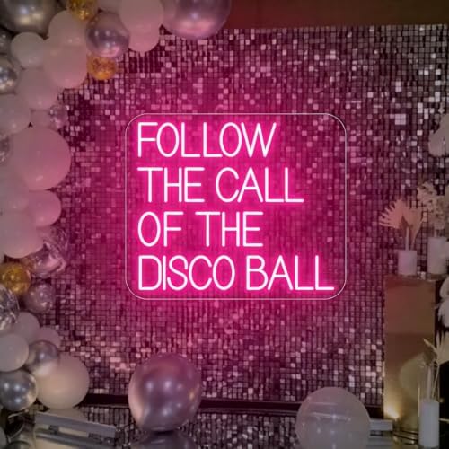 Follow The Call Of The Disco Ball Pink Neon Sign for Wall Decor USB Powered Neon Light for Disco Party Bar Club Bedroom Bachelorette Party Decor Disco Lovers Gift(14"x12") by DAKABUKA