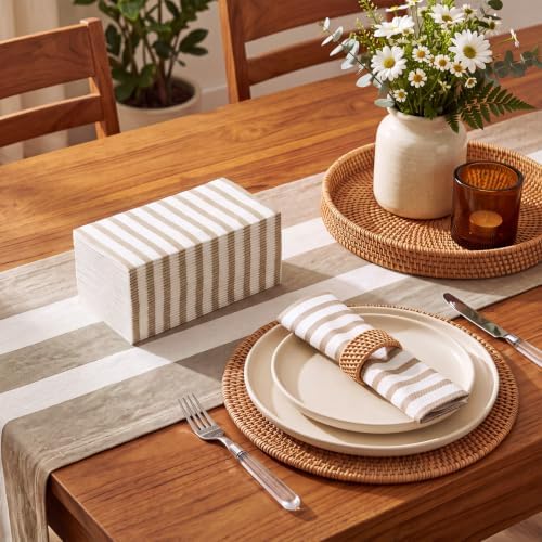 100 Pack Striped Linen-feel Napkins Bulk Striped, Brown - Image 5