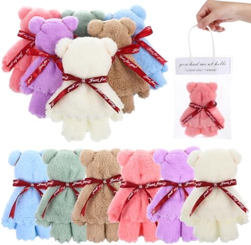 Beaupretty 12 Pcs Bear Shaped Coral Fleece Wash Cloths Soft Hand Towels with Transparent Bags for Party Favors Wedding Baby Shower by Beaupretty