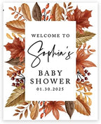 Andaz Press Custom Large Baby Shower Welcome Sign, 16" x 20", Rustic Fall Leaves Personalized Canvas Welcome Sign, Signage Gender-Neutral Canvas Sign for Baby Sprinkle, Fall Baby Shower Decorations by AndazPress