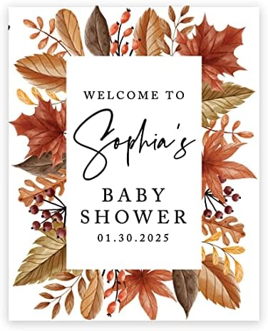 Andaz Press Custom Large Baby Shower Welcome Sign, 16" x 20", Rustic Fall Leaves Personalized Canvas Welcome Sign, Signage Gender-Neutral Canvas Sign for Baby Sprinkle, Fall Baby Shower Decorations by AndazPress