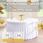 6 Pack White Round Spandex Tablecloths for 60in Tables, Wrinkle Free Stretchy 120inch Fitted 5FT Round Table Cloths Cover with Skirt for Wedding Party Dining Banquet Events - Image 6
