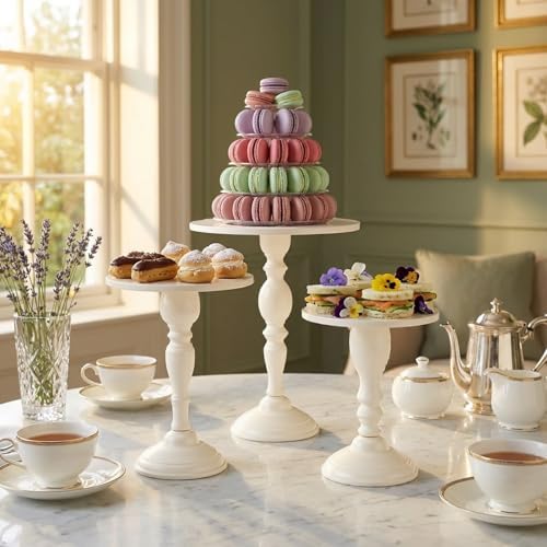Cream White 3Pcs Metal Round Elegant Cake Stand Set Dessert Display - Image 5