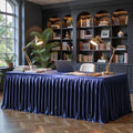 Navy Blue Satin Tablecloths Rectangle 4FT, Glitter Fitted Stretch Table Covers Wrinkle-Resistant Floor Length Shimmer Pleated Table Skirt for Weddings Parties Baby Shower Banquets Vendor Events by Partisky