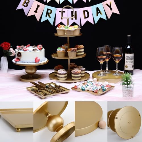19 PCS Gold Cake Stand Set, Dessert Table Display Set with Wedding Cupcake Stand and Cake Stands for Party, Weddings Birthday Baby Showers Anniversary Party - Image 4