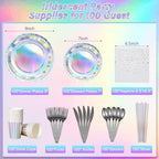 Iridescent Paper Plates and Napkins Set, Disposable Iridescent Paper Plates Cups Knives Spoons Fork Straw for Mermaid Birthday Wedding Party, Serve 100 - Image 2