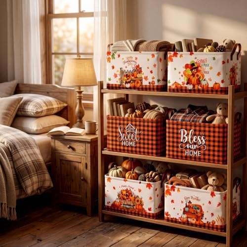 CHENGU 6 Pack Fall Storage Bins Thanksgiving Turkey Pumpkin Baskets Gift - Image 6