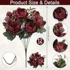 12 Bundles Silk Faux Peonies Bulk - Burgundy - Image 2