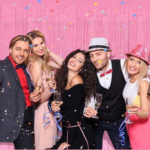 20 Pack Backdrop Party Decorations Pink Tinsel Curtain Party Backdrop Foil Fringe Birthday Decorations Photo Booth Streamer Backdrop Pink Theme Bachelorette Graduation Party Decorations - Image 4