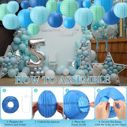 Treela 48 Pcs Paper Lanterns Party Decorations Round, Blue Series - Image 2