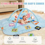 5-in-1 Tummy Time Mat Baby Activity Gym with Cartoon Pattern, Extra Thick Plush Play Floor Mat, Featuring Hanging Toys, Ocean - Image 5