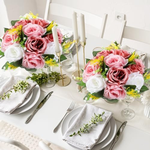 Hotop 24 Pcs Silk Rose Flower Balls,Dusty Pink, Pink, White - Image 2