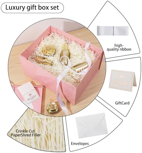 UoeRing 2Pcs Pink Extra Large gift box with lids 16.5×13×8 Inches gift boxes for presents,Birthday Box (include Ribbon, Paper Shred Filler Gift Card & Envelopes) - Image 3