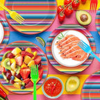 250 Pcs Mexican Fiesta Plates and Napkins, 50 Guests Disposable Mexico Serap Dinnerware Colorful Stripe Tableware Set for Cinco de Mayo Mexican Pinata Ponchos Party Supplies - Image 3