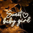 Britrio Sweet Baby Girl Neon Sign Baby Shower 1st Birthday Party Backdrop by Britrio