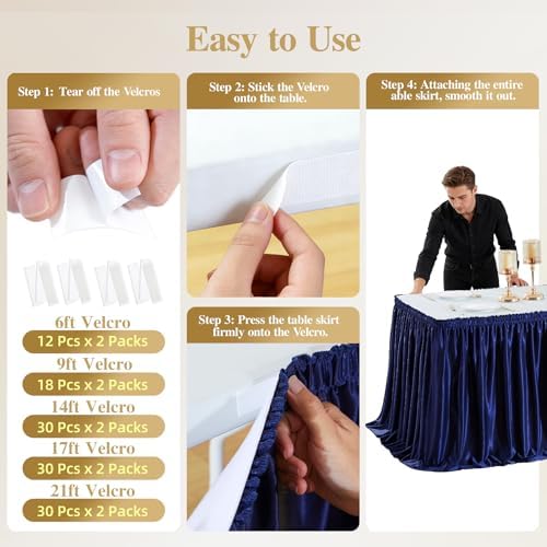 14ft Navy Blue Satin Table Skirt for Rectangle Table Teacher Desk Skirt - Image 6