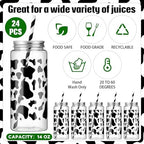 Chuangdi 24 Set 14 oz Cow Theme Plastic Bottle with Straws and Metal Lids 24 Plastic Milk Water Bottle 25 Paper Straws Tumbler Reusable Jar Containers for Cow Party Favor Baby Shower Birthday Supplies - Image 3