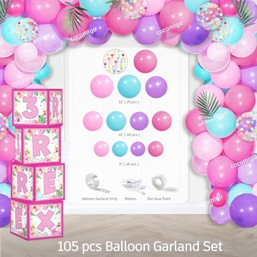 314Pcs Three Rex Birthday Decorations Serves 25 Guests, All-in-One Pink Dinosaur Birthday Decorations Includes Balloon Arch Kit, Banner, Plates, Balloons Box, Tablecloth, Cake Topper - Image 6