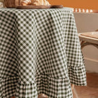 Dark Green Plaid Ruffled Tablecloth 70" Round Farmhouse Checkered Gingham Table Cloth for Seat 4-6 Vintage Buffalo Plaid Decorative Table Cover for Picnic Dining Outdoor Kitchen - Image 3