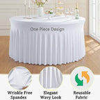 4Pack White Round Spandex Tablecloths for 60 inch Table, Stretchy Wrinkle Free 120inch Fitted 5FT Round Table Cloths Cover with Skirt for Wedding Birthday Party Dining Banquet Events - Image 4