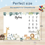 Personalized Baby Milestone Blanket for Boys Girls Baby Month Blanket- First Year Calendar Monthly Growth Chart - Animal Print Halloween Birthday Gifts for Infant Todder(FixedSize) - Image 3