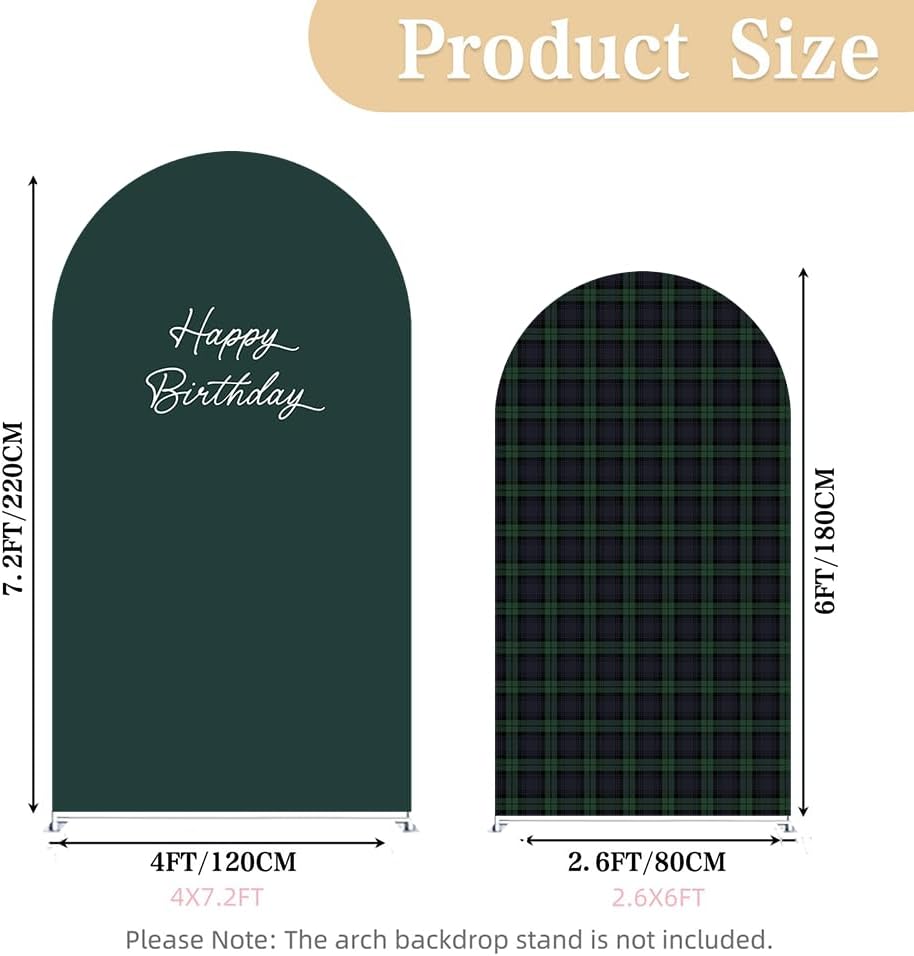 Set of 2 Arch Backdrop Cover Tartan Plaid Baby Shower Stretchy Arch Frame Cover for Bear Theme Boys Birthday Party Fiesta Decorations (7.2ft & 6ft,Green) - Image 3