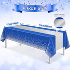 12Pcs Blue Silver Tablecloth Party Decorations,Plastic Royal Blue Table Cloth Printed Silver Table Runner Disposable Rectangle Tables Cover for Anniversary Wedding Graduation 2024 Party,54 x108 Inch - Image 3