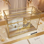 Wedding Card Box with Heart Lock, Large Metal Glass Card Box with Gold Frame for Party Reception, Wedding, Baby Showers, Birthdays, Bridal, or Graduation, 12.6×5.9×9 Inches by FCDECOR