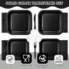Vyntra 350 Pcs Black Square Paper Plates and Napkins Set, Serves 50 - Image 4