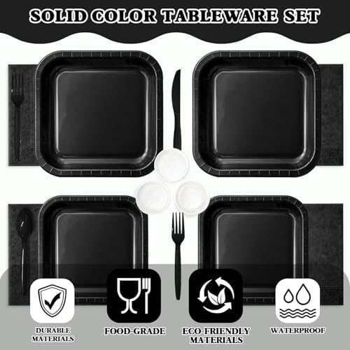 Vyntra 350 Pcs Black Square Paper Plates and Napkins Set, Serves 50 - Image 4