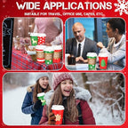 Mimorou 60 Pcs Christmas Disposable Coffee Cups with Lids and Sleeves 12oz Snowflakes Paper Drinking Cups for Xmas Holiday Party Restaurant Business Supplies - Image 5