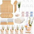 61 Pcs Baby Shower Prizes for Game Winners 6 Sets Bamboo Cheese Board Kit with Spoon Fork Butter Spreaders Plaid Towel Thank You Card for Guests, Housewarming Adult Party Favors (Yellow) by Unknown