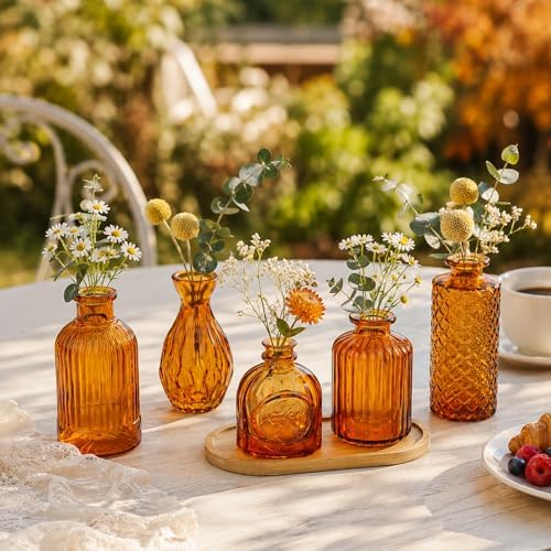 Brown Glass Bud Vases Set of 12, Mini Flower Vase for Centerpieces, Small Amber Bud Vases in Bulk for Wedding Decorations, Vintage Vase for Table, Recepetion, Home Décor - Image 4