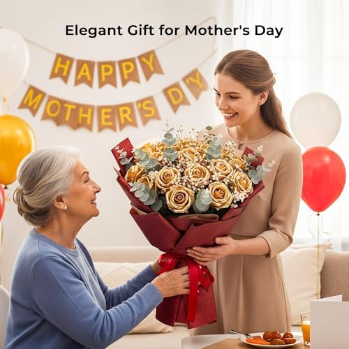 Auihiay 60PCS Gold Rose Artificial Flowers, Faux Silk Roses - Image 2