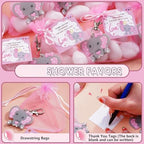 50 Sets Baptism Party Return Favors for Guests Pink Elephant Keychains Organza Bags and Thank You Kraft Tags for Elephant Theme Party Favors, Baptism Party Supplies - Image 2
