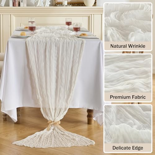 Fanami 6 Pack Cheesecloth Table Runner -10FT Ivory White Boho Gauze Cheese Cloth Table Runner 120 Inches Long Rustic Sheer Fabric Centerpieces for Wedding Birthday Party Bridal Baby Shower Decorations - Image 3