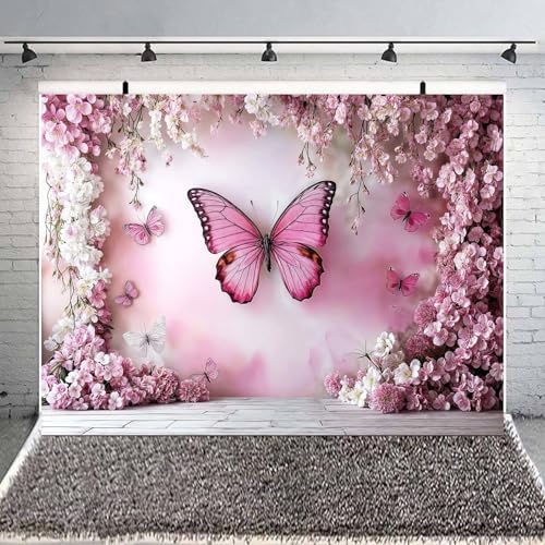 9x6ft Flower Butterfly Wall Backdrop Pink Floral Princess Girl Birthday Party Photography Background Photo Backdrop Art Wedding Banner Photo Studio Props - Image 3