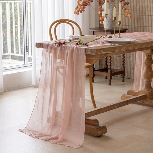 6Pcs Dusty Pink Cheesecloth Table Runner 120 Inches for Party Home Decor - Image 3