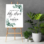 Andaz Press 16x20 Inch Canvas Welcome to Baby Shower Sign Personalized, Gender Neutral Greenery Eucalyptus Customized Baby Shower Sign Board for Easel, Custom Baby Shower Sign Entrance Decorations - Image 2